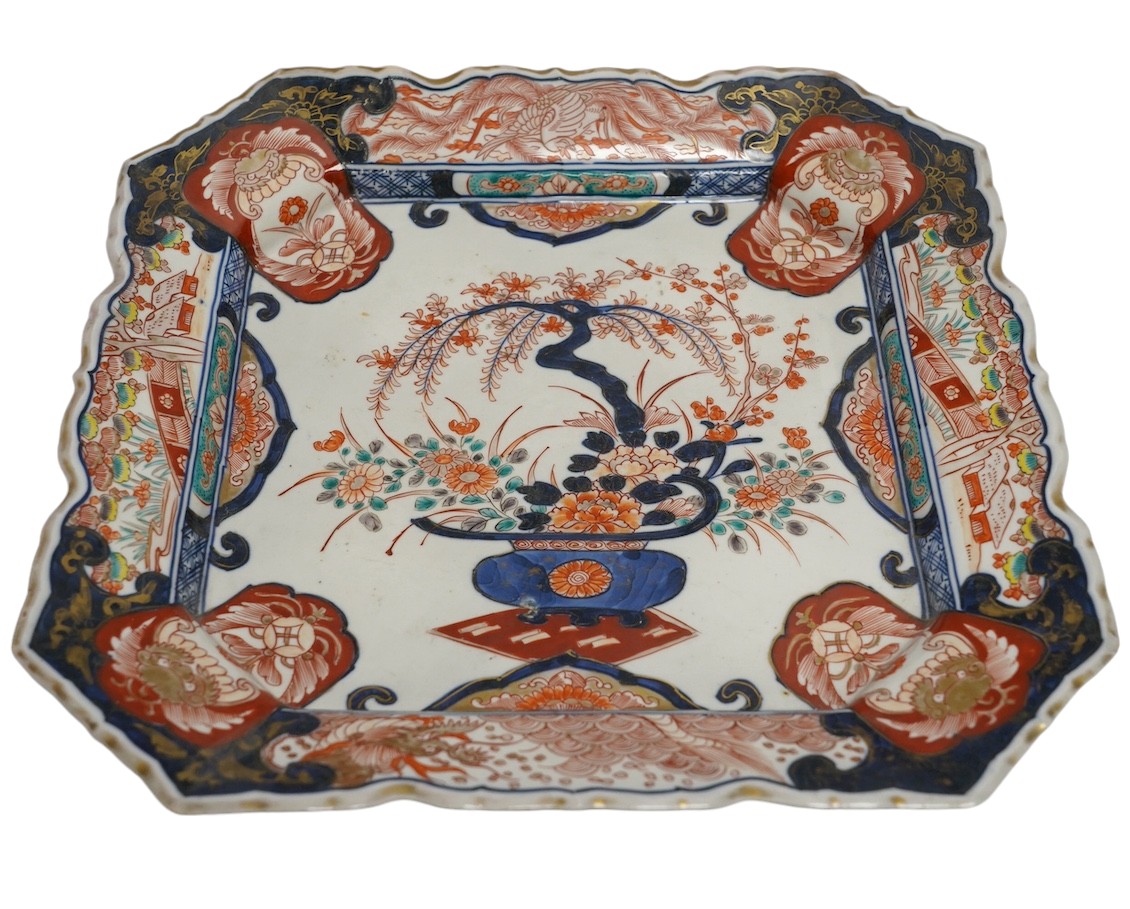 A Japanese Imari square shaped dish, 32 x 32cm. Condition - fair to good